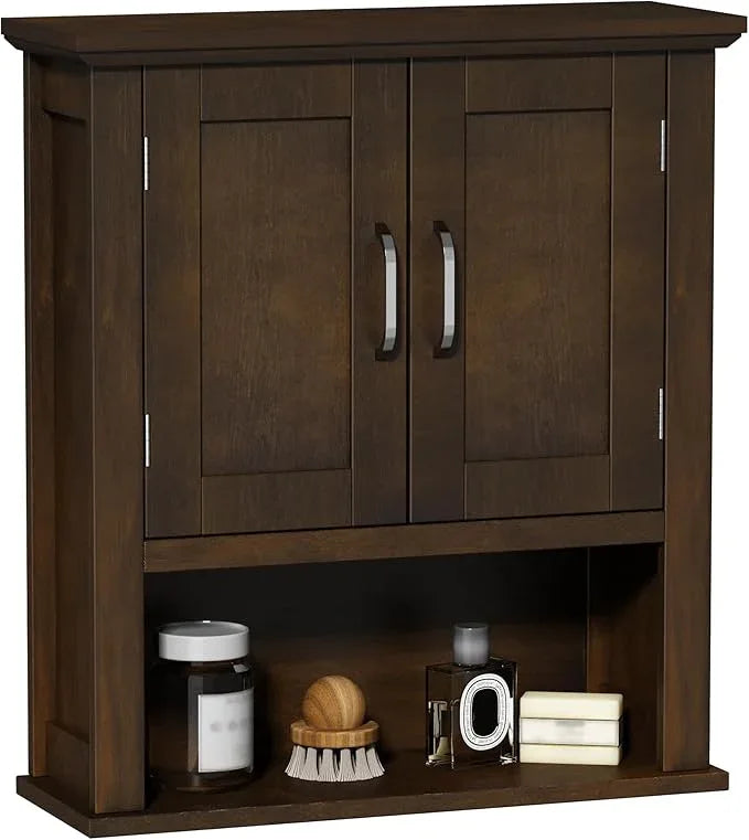 ChooChoo Wood Wall Cabinet with Doors, Medicine Cabinet with Adjustable Shelves Over The Toilet, Rustic Cabinet Wall Mounted for Bathroom, Kitchen, Living Room, Walnut - ModernBath