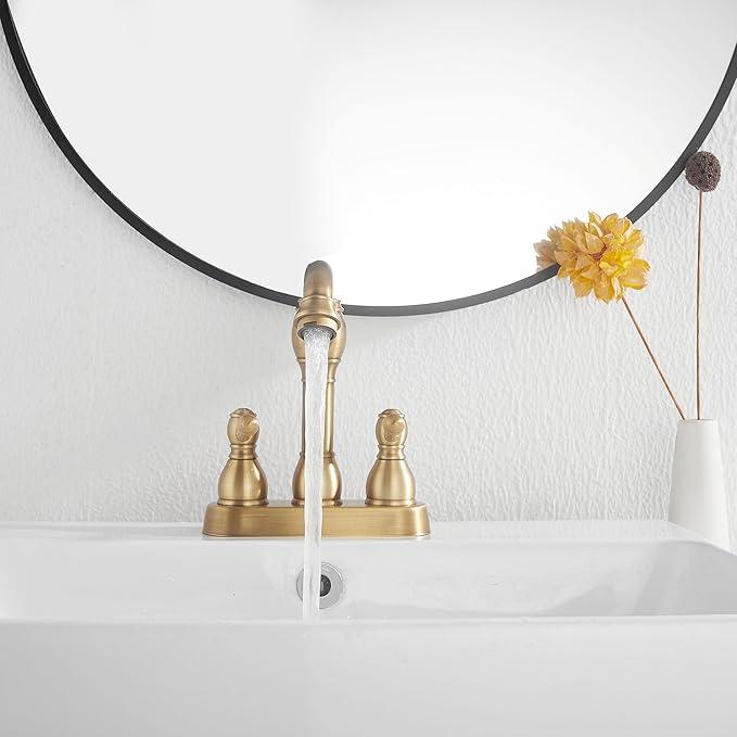 GGStudy Antique Brass Bathroom Faucet 2 Handles 4 Inches Centerset RV Bathroom Vanity Faucet with Drain Assembly and Supply Hose Lavatory Faucet - ModernBath