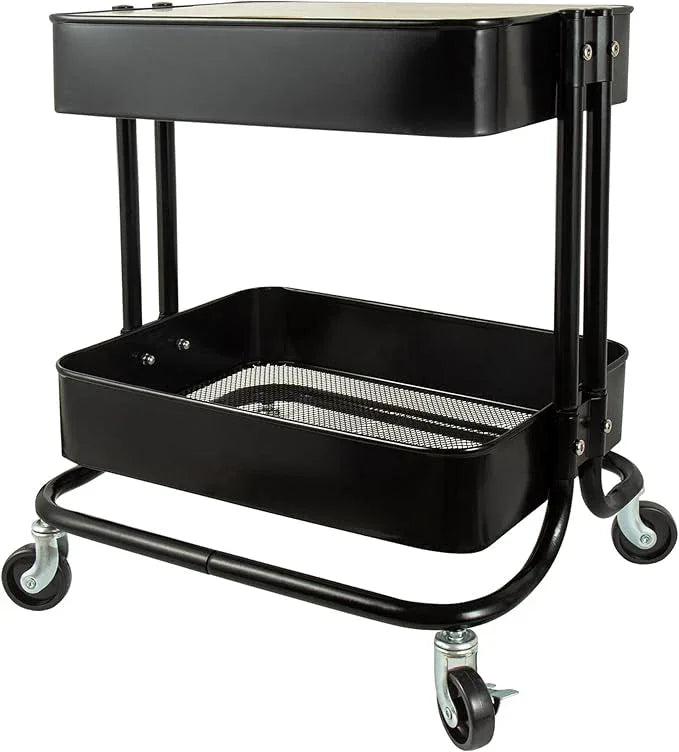 2 Tier Utility Cart，Metal Rolling Cart with Wheels and Cover for Office Home Kitchen Organization (Black-1, 2 Tier) - ModernBath