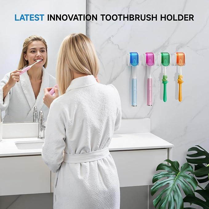 Toothbrush Holders for Bathrooms【Upgrade Single Slot Design】 Toothbrush Holder Wall Mounted with Cover Moisture-Proof and Dust-Proof Toothbrush Storage Organizer for Shower Family and Travel 4PCS - ModernBath