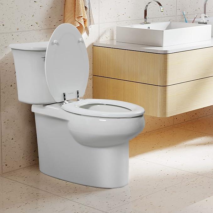 Elongated White Toilet Seat Natural Wood Toilet Seat with Zinc Alloy Hinges, Easy to Install also Easy to Clean, Scratch Resistant by Angol Shiold (Elongated, White) - ModernBath