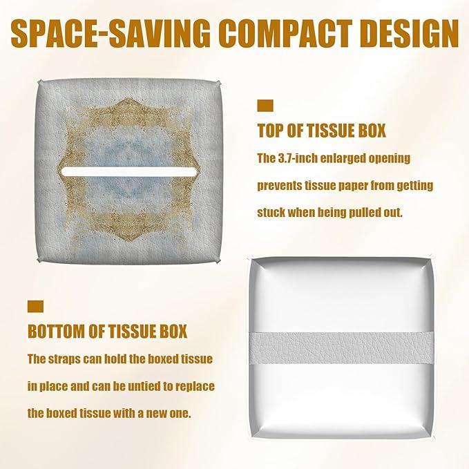 Art Great Wave Tissue Box Cover 2PCS, Leather Tissue Box Holder Square Facial Paper Case Tissue Box Cube Organizer for Bathroom Bedroom Desk Office - ModernBath