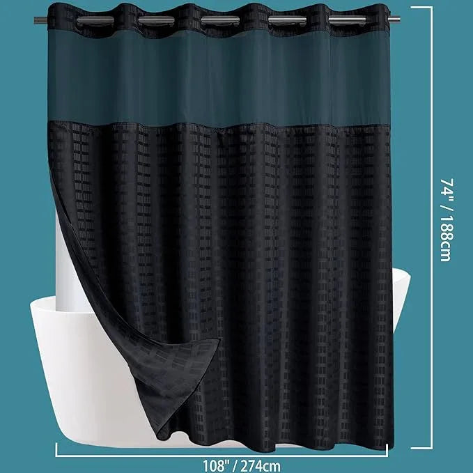 Conbo Mio Extra Wide No Hook Shower Curtain with Snap in Liner Set, 108" x 74" Hotel Luxury Black Shower Curtains for Bathroom with See Through Top Window, Waterproof, Washable 108W x 74H - ModernBath