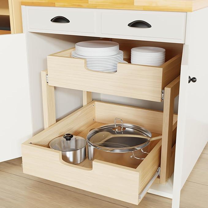 Pull Out Cabinet Organizer, 23''W×21''D×16''H Soft Close Slide Out Wooden Pull out Drawers, Double Tier Slide out Wood Cabinet Organizer, for Base Cabinet Organization in Kitchen, Pantry, Bathroom - ModernBath