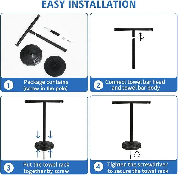 RUMOSE 13 Inch Oil Rubbed Bronze Towel Stand Hand Towel Holder Bathroom Kitchen Vanity Countertop T-Shape Towel Rack Free Standing Stainless Steel Towel Bar Towel Ring - ModernBath