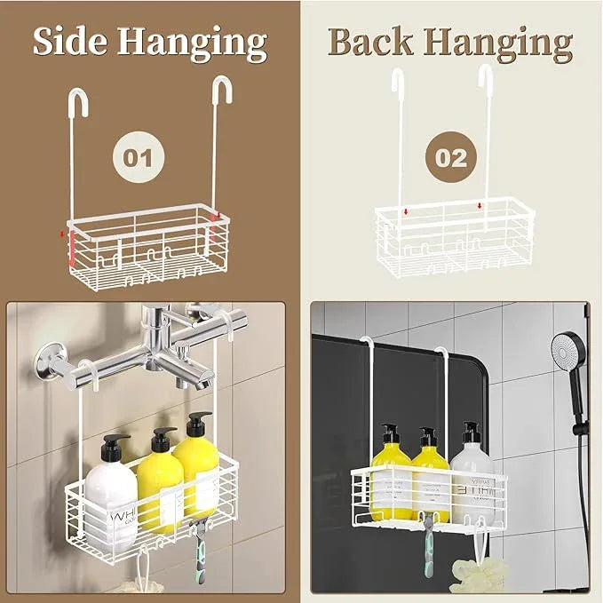 DELLAN Hanging Shower Caddy, Shower Rack Hanging for Bathroom, Shower Rack with Hooks Over the Door, Bathroom Shower Caddy and Basket(White) - ModernBath