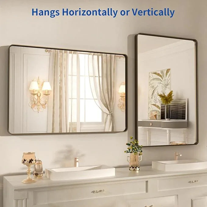 WEER 24x32 Inch Bronze Bathroom Mirror - Brushed Bronze Frame for Vanity, Rounded Rectangle with Tempered Glass, Anti-Rust (Horizontal/Vertical) - ModernBath