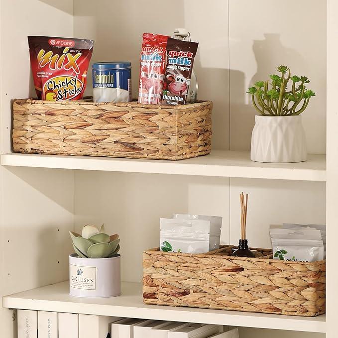 Vagusicc 3 Section Wicker Storage Basket, Hand-Woven Water Hyacinth Storage Baskets, Wicker Baskets for Storage, Toilet Paper Basket for Toilet Tank Top, Small Baskets for Organizing Shelves, 2-Pack - ModernBath