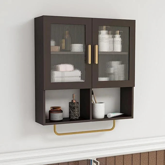 Wall Mounted Bathroom Storage Cabinet Medicine Cabinet with Acrylic Doors & Towel Bar Adjustable Shelves for Bathroom, Laundry Room, Bedroom, Enterway - ModernBath