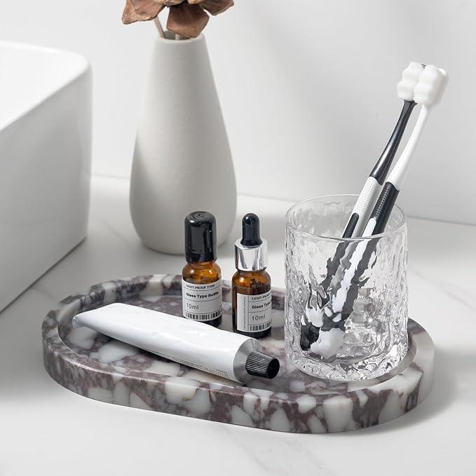 Calacatta Viola Marble Oval Trays 10"x6" - Bathroom Vanity & Kitchen Organizer Set, Stone Serving Dish for Jewelry/Perfume - ModernBath