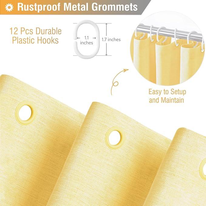 BTTN Yellow Fabric Shower Curtain - Linen Textured Weighted Cloth Shower Curtain Set with 12 Plastic Hooks, Machine Washable, Modern Hotel Luxury, Decorative Neutral Bath Curtains for Bathroom, 72x72 - ModernBath