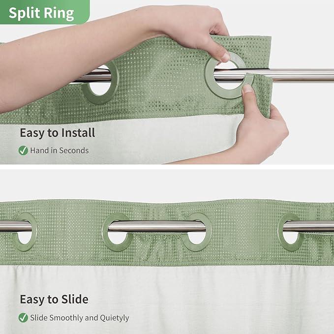 eachope No Hook Waffle Weave Shower Curtain with Snap-in Fabric Liner Set,Sage Green Shower Curtains for Bathroom with See Through Top Window,Water Repellent & Washable,71Wx74H - ModernBath