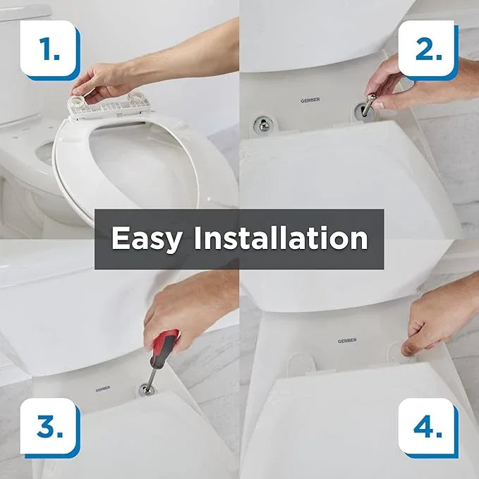 Gerber Universal Elongated Toilet Seat with Cover, Soft Close, Top Mount, Easy Install, Heavy-Duty Plastic, Adjustable Fit for Standard Elongated Toilets, Fade-Resistant, White G0099849 - ModernBath