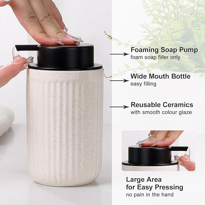 BosilunLife Ceramic Bathroom Accessories Set - Bathroom Counter Soap Set Beige Bathroom Decor Sets Accessories Bathroom Lotion Soap Dispenser and Toothbrush Holder Set, Soap Dish, Apothecary Jars - ModernBath