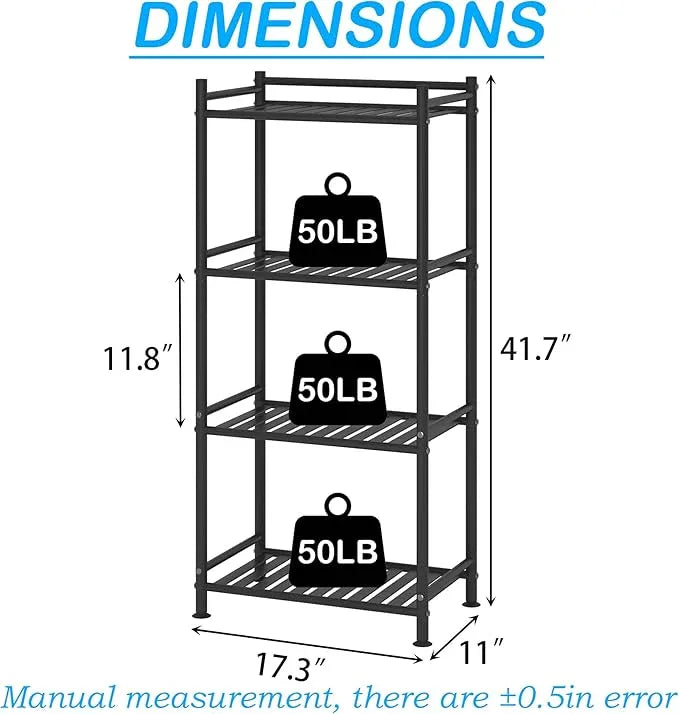 4 Tier Bathroom Storage Open Shelf Unit, Free-Standing Metal Corner Rack Shelving for Kitchen, Living Room, Hallway (Black, Wider 4 Tier) - ModernBath