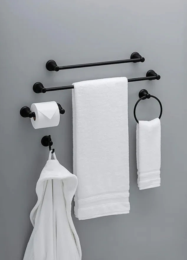 Franklin Brass Kinla 5-Piece Bathroom Set Matte Black 18" and 24" Towel Bar Racks, Toilet Paper Holder, Ring, Hook KIN5PC-MB - ModernBath