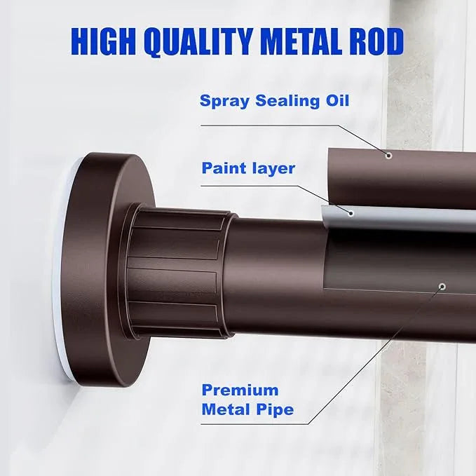 Ausemku Shower Curtain Rod 32-94 Inch Adjustable - 1 Inch Diameter Heavy Duty No drill Spring Tension Shower Rod, Non-Slip Rustproof Telescopic Rod for Bathroom, Brown - ModernBath