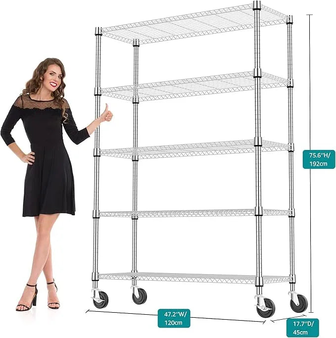 5 Tiers Shelf 1750 lbs Steel Storage Shelving Utility Shelving Unit Steel Organizer Wire Rack for Home,Kitchen,Office,Garage Chrome 17.7" D x 47.2" W x 76.8" H - ModernBath