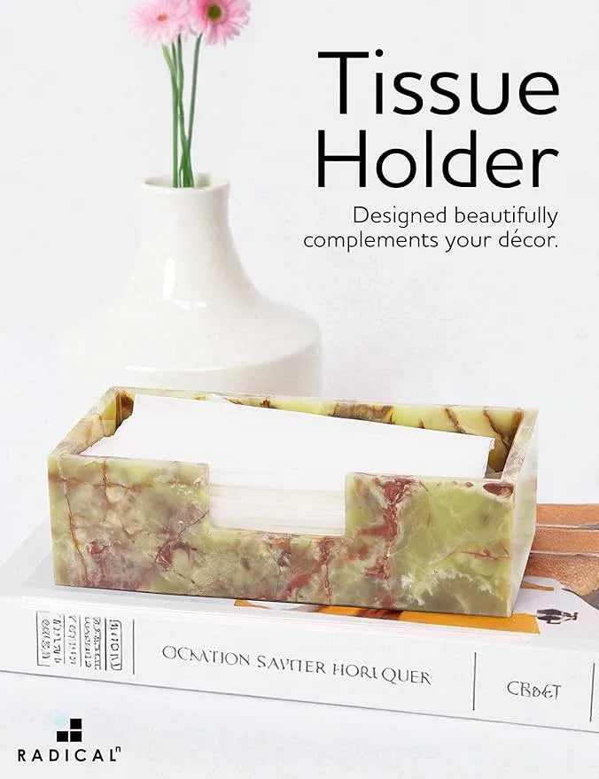 Radicaln Marble Tissue Box Cover 10x5 Inch Handmade Green Decorative Tissues Box Holder for Office Desk & Bathroom Counter Organizer, Rectangle Napkin Holder for Home Decor - ModernBath
