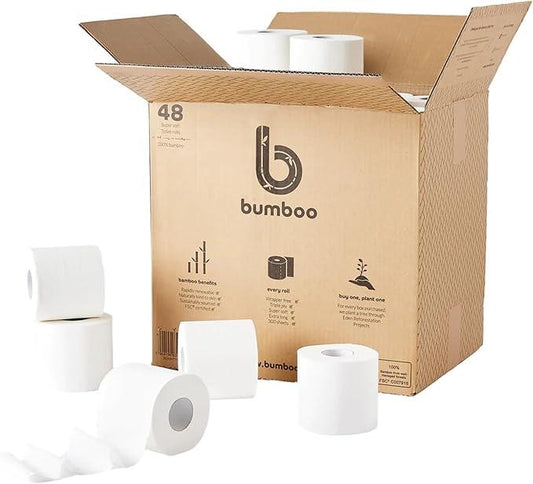 Bumboo Bamboo Toilet Roll 48 Pack | Toilet Paper 3 ply, 300 Sheets | Plastic-Free, Soft, Strong, Sustainable & Biodegradable Toilet Tissue - ModernBath