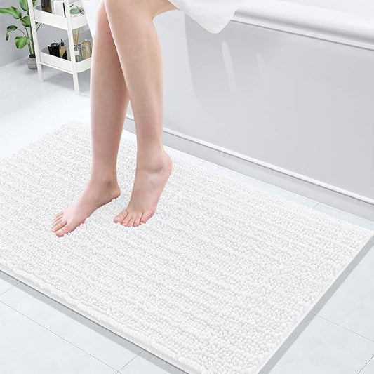 Arotive Luxury Chenille Bathroom Rug Mat, Extra Soft Thick Absorbent Shaggy Bath Rugs, Non-Slip Machine Wash Dry, Plush Bath Mats for Bathroom, Shower and Tub, 40x24, White - ModernBath