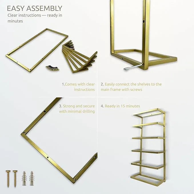 Modern Tiered Towel Rack - Wall-Mounted Metal Towel Shelf for Bathroom, Space-Saving Storage for Towels, Organizers, and Home Decor (Gold, 6-Tier) - ModernBath