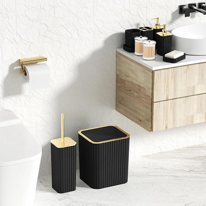 XLHOMO Bathroom Accessories Set - Gorgeous Black Bathroom Set, 10PC Bathroom Accessory Set, Toilet Brush, Trash Can, Qtip Holder Dispenser & Soap Dispenser - ModernBath