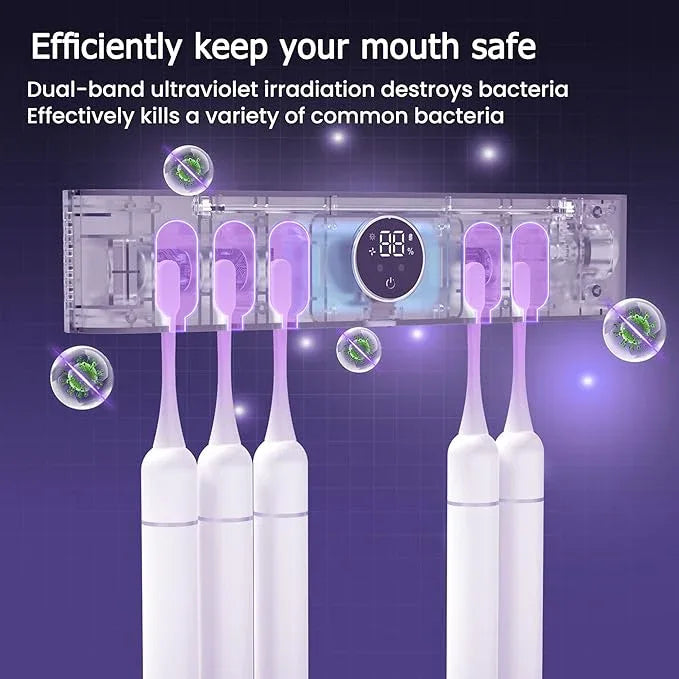 Electric Toothbrush Holder and Cleaner Auto Cleaning and Drying Toothbrushs in Circle Wall Mounted for Bathroom Accessory Auto Open/Close Cover Rechargeable Home Gadgets - ModernBath