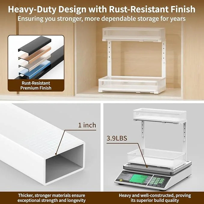 Under Sink Organizer 1 Pack, 2-Tier Slide Out Cabinet Organizer with Metal Sliding Drawer and Hooks, Pull Out Storage Baskets for Kitchen Bathroom Pantry Cabinet Organization (White (1 pack)) - ModernBath