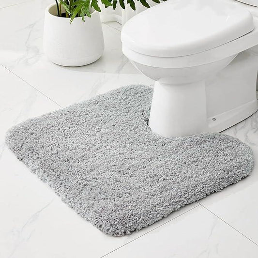 Ruggnovea Toilet Rugs U-Shaped Mat 24x22, Contour Bathroom Mat - Ultra Soft & Absorbent Microfiber, Quick-Dry, Machine Washable with High Density Foam Latex Non Slip Backing, Grey - ModernBath
