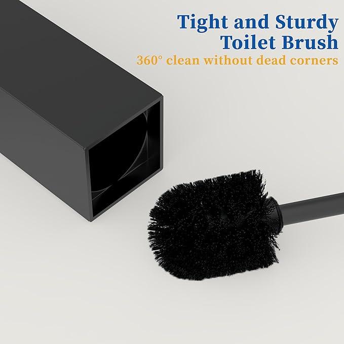 RUACQ Toilet Brush and Holder Set 2pcs,Square Toilet Bowl Brush for Bathroom with 304 Stainless Steel Handle Toilet Cleaner Brush with Durable Scrubbing Bristles,Splash-Proof (Matte Black) - ModernBath