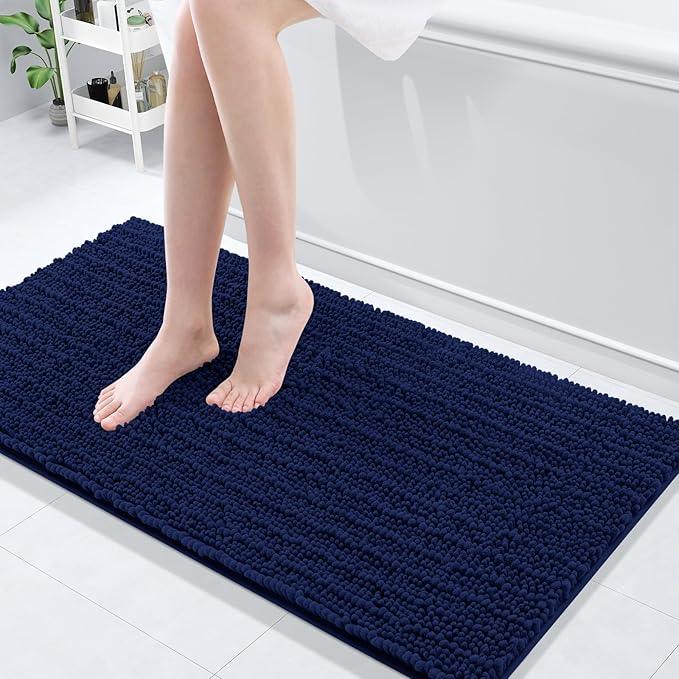 Arotive Luxury Chenille Bathroom Rug Mat, Extra Soft Thick Absorbent Shaggy Bath Rugs, Non-Slip Machine Wash Dry, Plush Bath Mats for Bathroom, Shower and Tub, 47x20, Navy - ModernBath