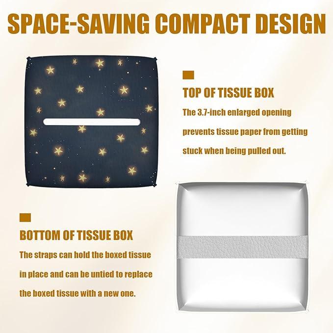 Starry Night Cat Tissue Box Cover 2PCS, Leather Tissue Box Holder Square Facial Paper Case Tissue Box Cube Organizer for Bathroom Bedroom Desk Office - ModernBath