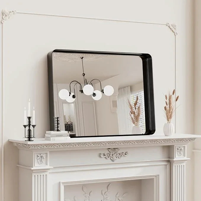 Koonmi Black Bathroom Mirror for Wall, 22x30 Inch Matte Metal Deep Framed Rounded Corner Wall Mirror, Shatterproof Tempered Glass for Farmhouse Bedroom Entryway, Vertically or Horizontally - ModernBath