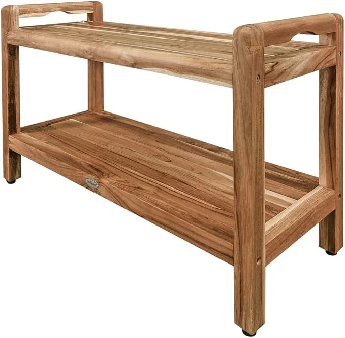 EcoDecors Eleganto 34 Inch Natural Color Waterproof Teak Wood Shower Bench Stool Seat Chair For Inside Shower Provides Safety, Storage, and Organization For Bathroom Accessories - ModernBath