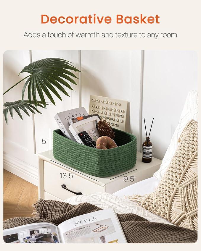 Small Woven Basket, 13.5 x 9.5 x 5 Inches, Storage Basket for Organizing, Cute Small Rope Shelf Closet Cube Storage Bins Baskets for Shelves, Dog Toy Gift Baskets Empty, 3 Pack, Green - ModernBath