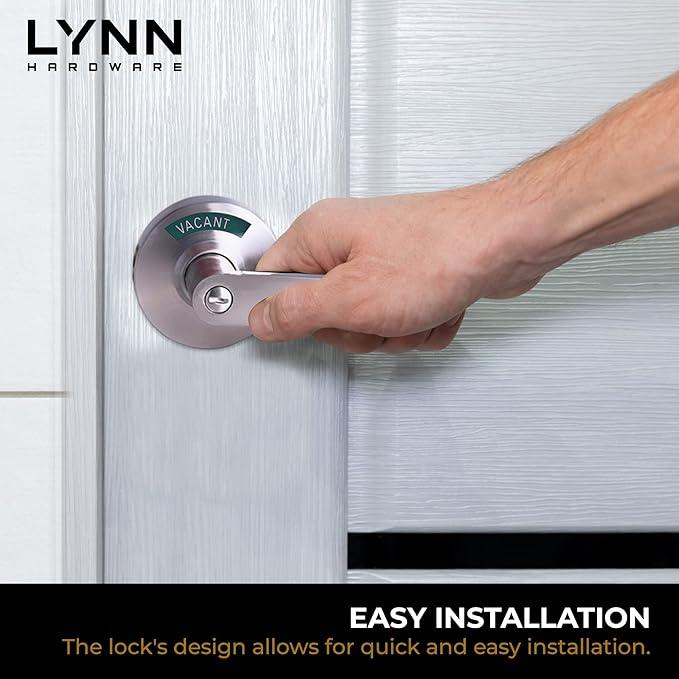 LYNN HARDWARE Medium/Heavy Duty Designer Commercial Lever Door Lock - Bathroom Privacy w/Door Indicator, Restroom Door Knob, Commercial Door Handle, Bathroom Lock, Occupied Door Handle, Satin Chrome - ModernBath