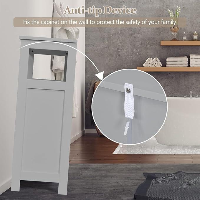 LDAILY Freestanding Organizer Cabinet with Double Shutter Doors, Adjustable Shelf, Wooden Floor Cabinet for Bathroom & Kitchen, Grey - ModernBath