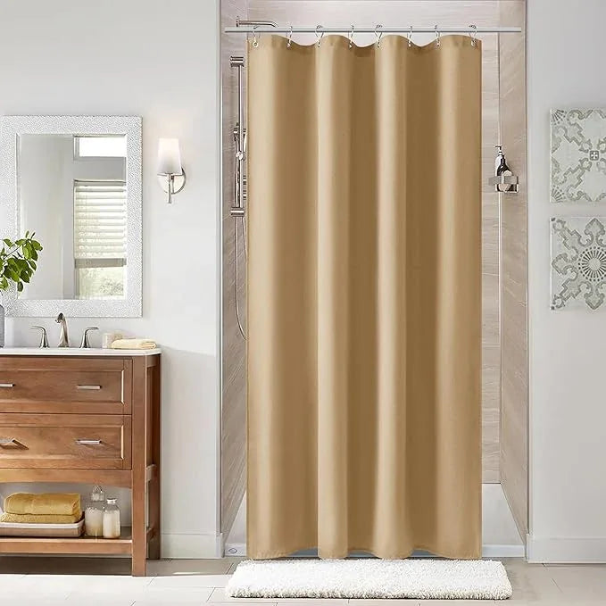 Naturoom Gold Yellow 48 Inch Shower Curtain - Stall Narrow Half Linen Ultra Thick Fabric Shower Curtain Set with Hooks, Boho Farmhouse Rustic RV Camper Bath Curtains for Bathroom, 48x72 - ModernBath