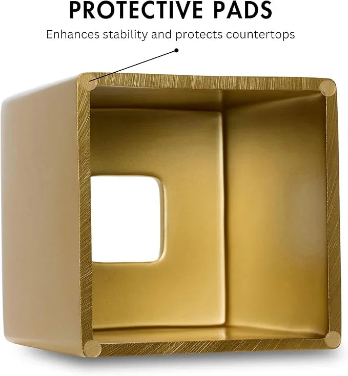 Yew Design Gold Square Tissue Box Cover, Decorative Tissue Box Dispenser for Bathroom, Parlors, Office, Bedroom Dresser, Vanity Countertop, Nightstand, Car, and Desk - ModernBath