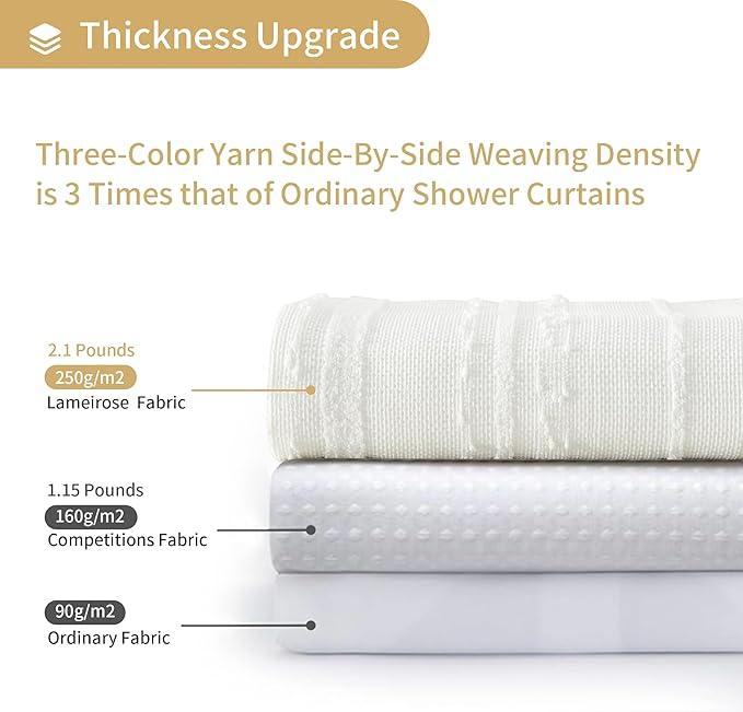 Lameirose White Shower Curtain Boho, Textured Shower Curtain Cotton Blend Waffle Weave Stripe Fabric Shower Curtains for Bathroom, Hotel, Washable, 72 x 72 - ModernBath