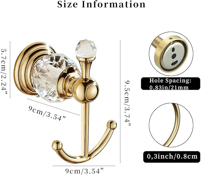 Crystal Gold Towel Hook, Gold Bathroom Robe Hook, Coat Rack Hanger Heavy Sturdy Double Towel Hooks Bath Farmhouse Clothes Hook Wall Mounted Modern for Bathroom Kitchen Washroom - ModernBath