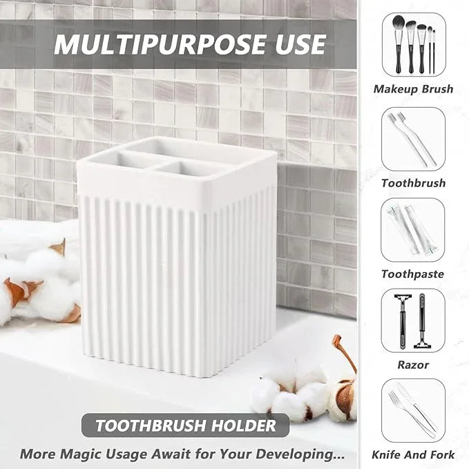 XLHOMO Resin Bathroom Toothbrush Holder Set, Matte White Bathroom Accessories Set 4 Pcs, Bathroom Tumbler Cup Tooth Brushing Cup Set with Tray, for Sink Countertop Modern Home Decor - ModernBath
