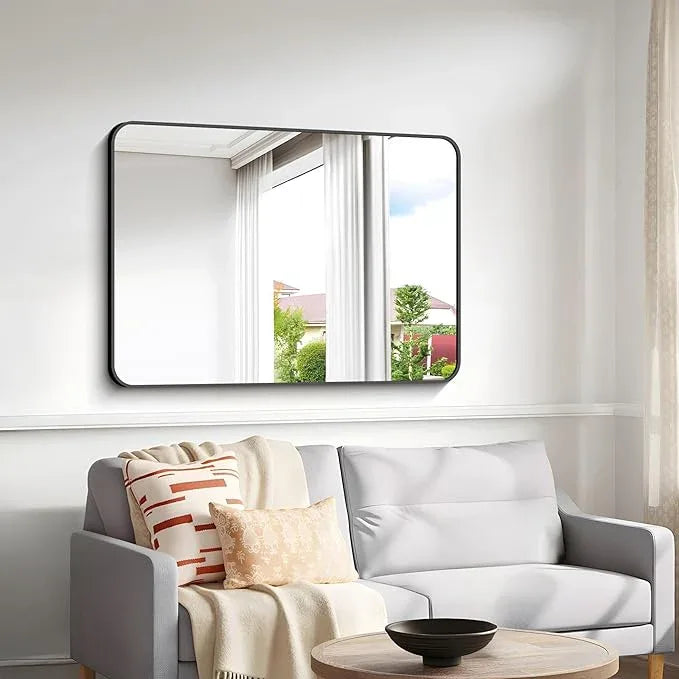 BONEWEI 30x40 inch Bathroom Mirror,Black Rectangle Mirror,Wall Mounted Bathroom Frame Vanity Mirror with Round Corner for Bedroom Living Room, Entryway Hangs Horizontal or Vertical - ModernBath