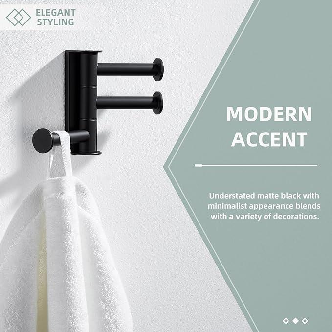 Angle Simple Swivel Towel Hook Matte Black, SUS 304 Stainless Steel Coat Hook for Bathroom - ModernBath