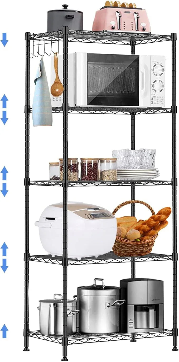 BNSPLY 5 Tier Wire Shelving Unit, Adjustable Wire Rack Shelving, Changeable Metal Wire Storage Shelves for Kitchen, Laundry, Bathroom, Balcony, Pantry (11.4" D x 21.3" W x 59" H, Black) - ModernBath