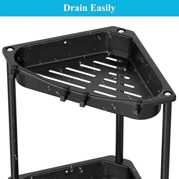 4 Tier Floor Standing Corner Shower Caddy Organizer Shelf with Hooks, Bathroom Shelves Stand Rack, Jet Black - ModernBath