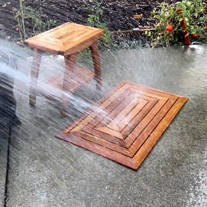 Bayview Patio Indonesian Teak Shower Bench with Shelf 18 Inch Stool | Teak Wood Shower Stool & Spa| Waterproof Shower Bench for Indoor and Outdoor Use| Bathroom Stools for Adults Sitting - ModernBath