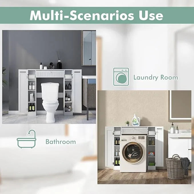 Tangkula Over The Toilet Storage Cabinet, Bathroom Space Saver Organizer with 2 Side Doors, Adjustable Shelves, Paper Holder, Freestanding Bathroom Cabinet Over Toilet for Small Space, Restroom, White - ModernBath