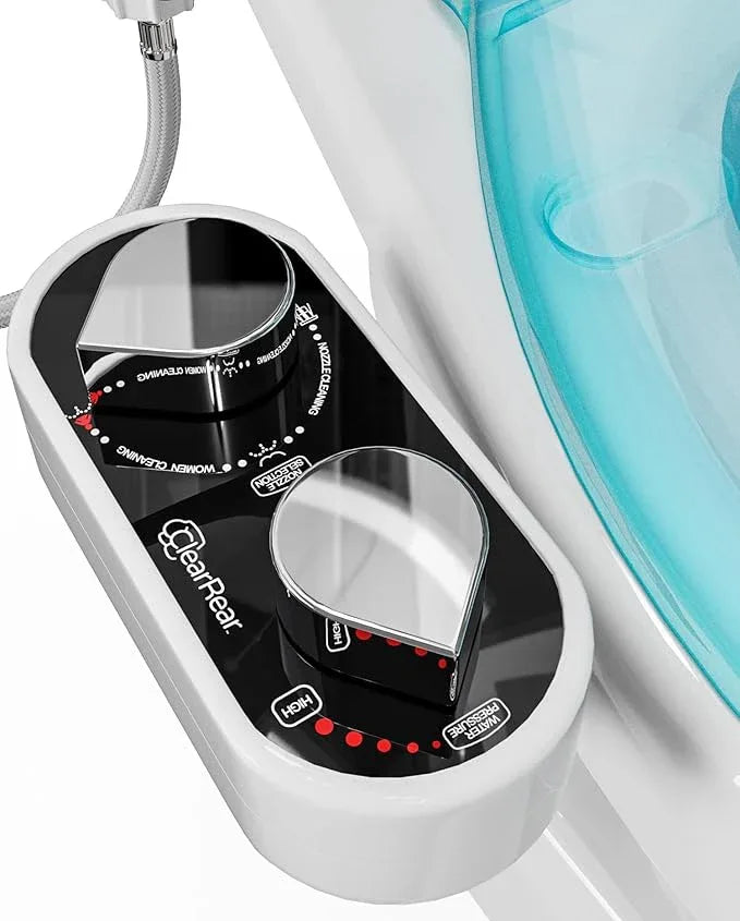 CLEAR REAR Bidet Attachment for Toilet Seat - Non-Electric, Self-Cleaning Dual Nozzle, Adjustable Water Pressure, Rear & Feminine Wash Hygienic Bathroom Upgrades - Fits Elongated Toilets (White) - ModernBath